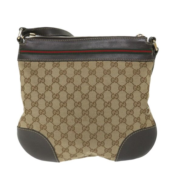 GUCCI GG Canvas Web Sherry Line Shoulder Bag Beige Red Green - Picture 3 of 16